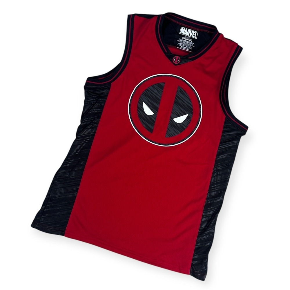 Marvel Deadpool Basketball Jersey Mad Engine Red Black Mens Small 91 Logo Tank